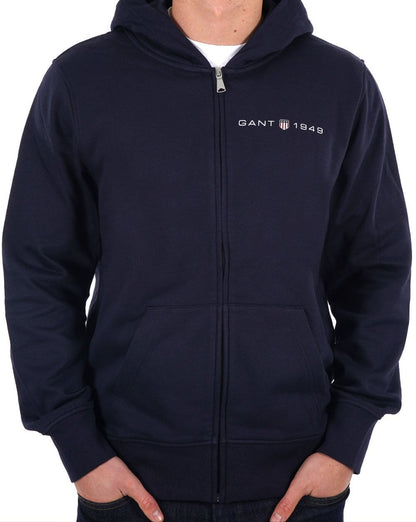 Gant Hoodie mit durchgehendem Reißverschluss und Grafikprint, Marineblau