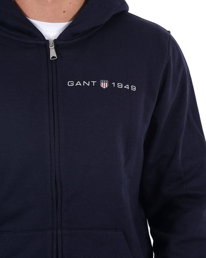 Gant Hoodie mit durchgehendem Reißverschluss und Grafikprint, Marineblau