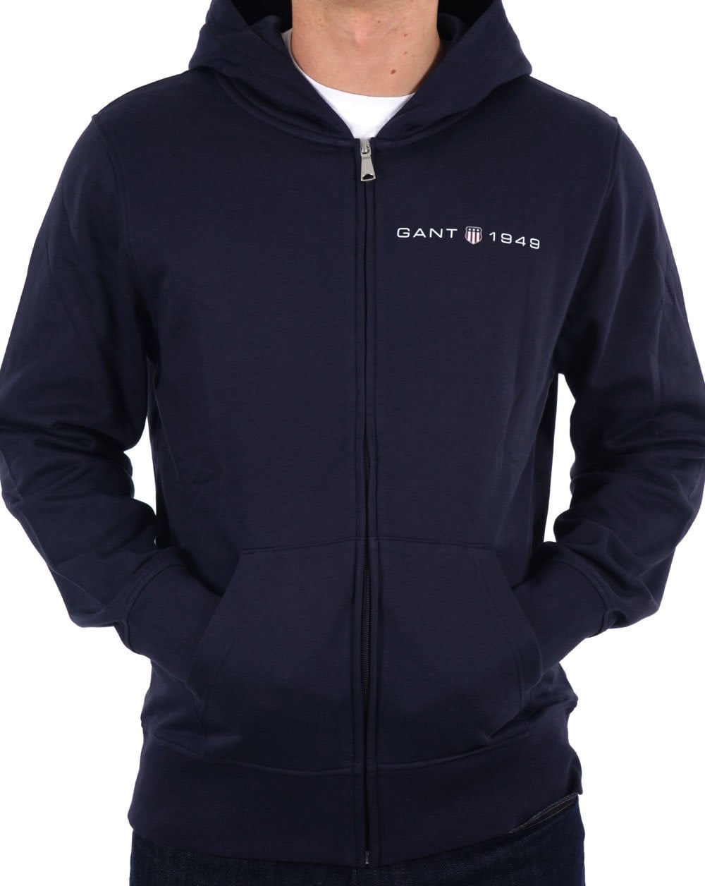Gant Hoodie mit durchgehendem Reißverschluss und Grafikprint, Marineblau