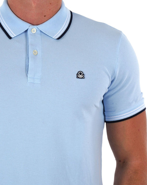 Benetton Tipped Polo Shirt Sky Blue