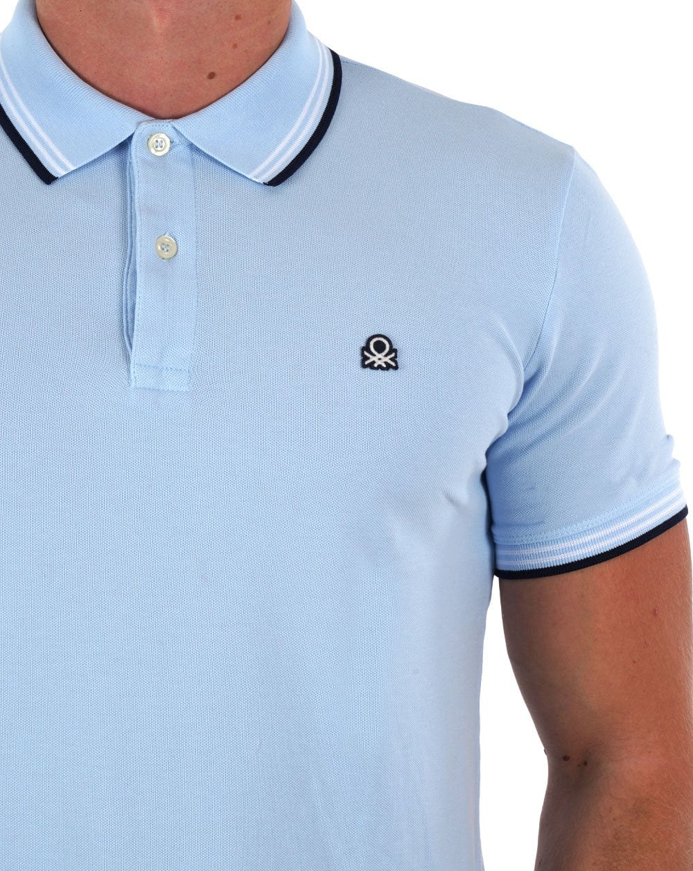 Benetton Poloshirt mit Streifen in Himmelblau
