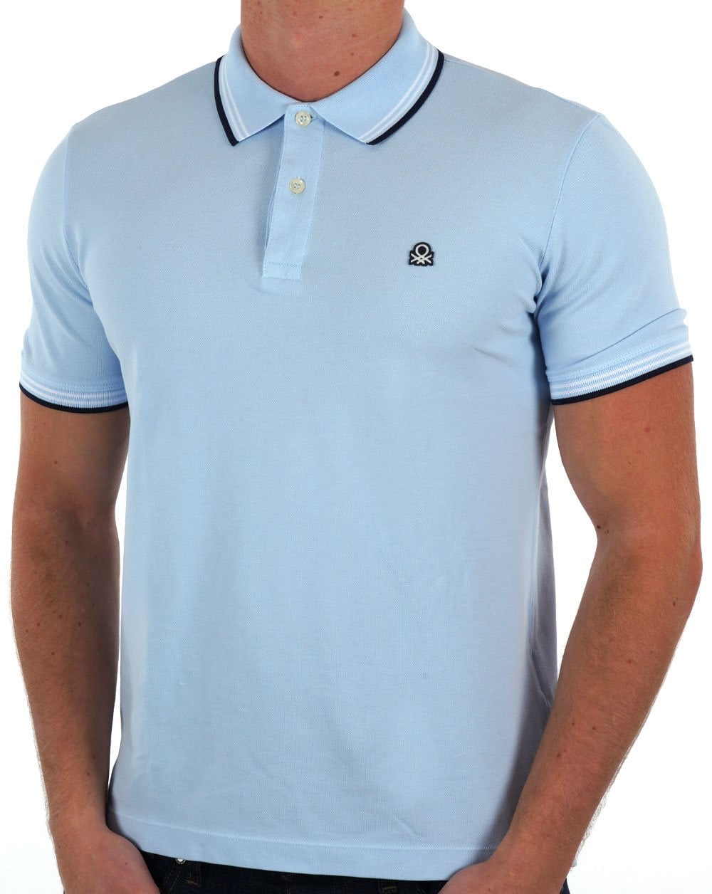 Benetton Poloshirt mit Streifen in Himmelblau