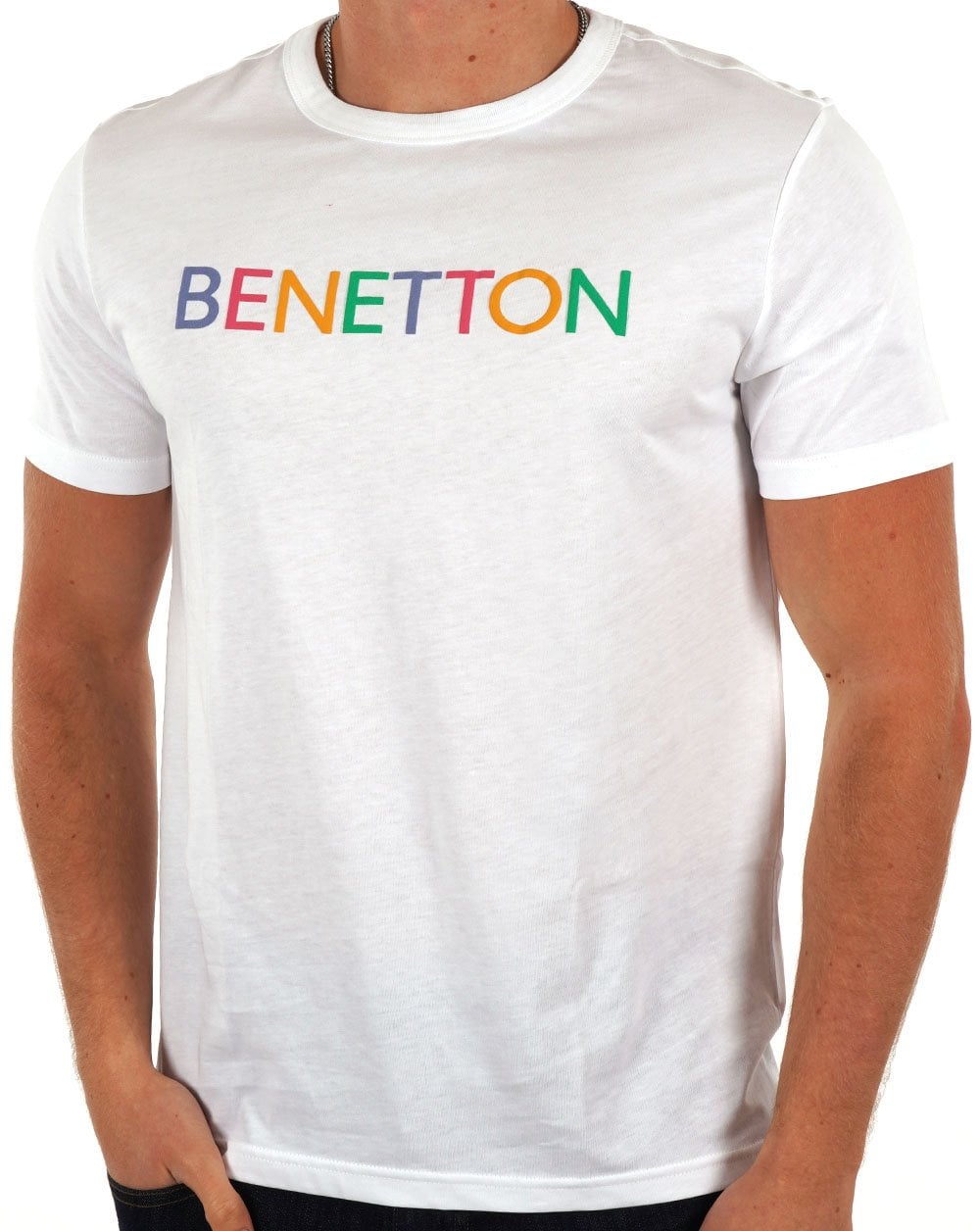 Benetton Logo T-Shirt Weiß/Mehrfarbig