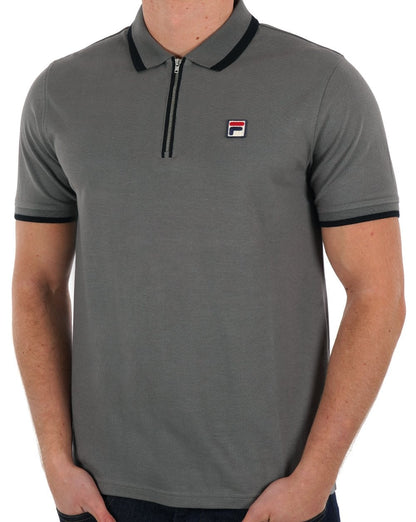 Fila Vintage Tipped Zip Poloshirt Grau Schwarz