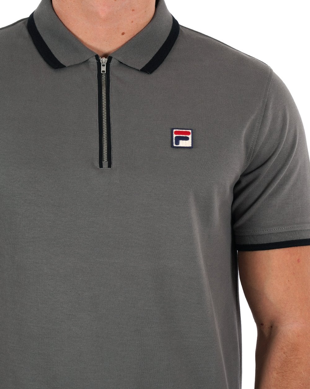 Fila Vintage Tipped Zip Poloshirt Grau Schwarz