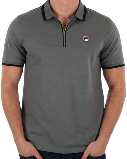 Fila Vintage Tipped Zip Poloshirt Grau Schwarz