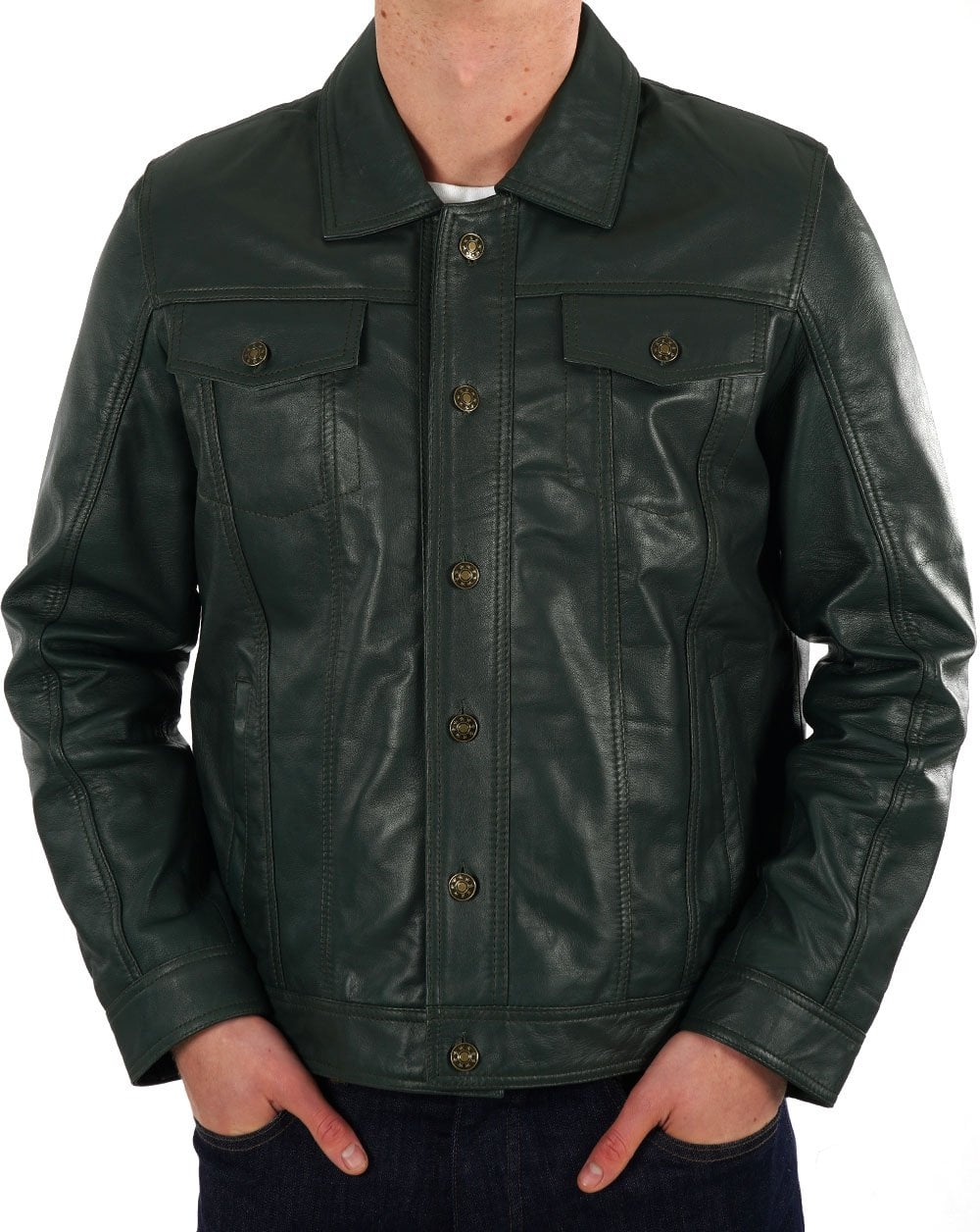 Echte Hoxton Leder Trucker Jacke Grün