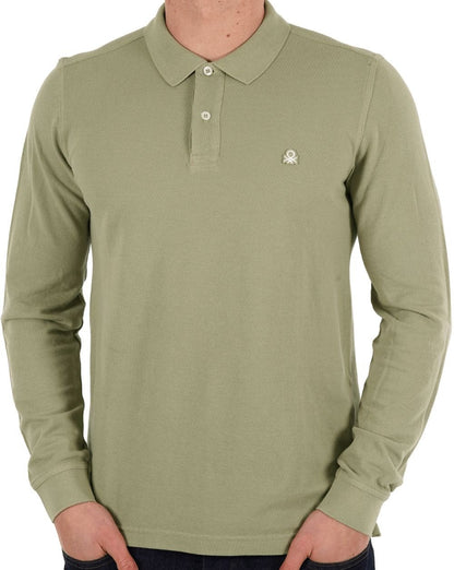 Benetton Langarm-Poloshirt Hellkhaki