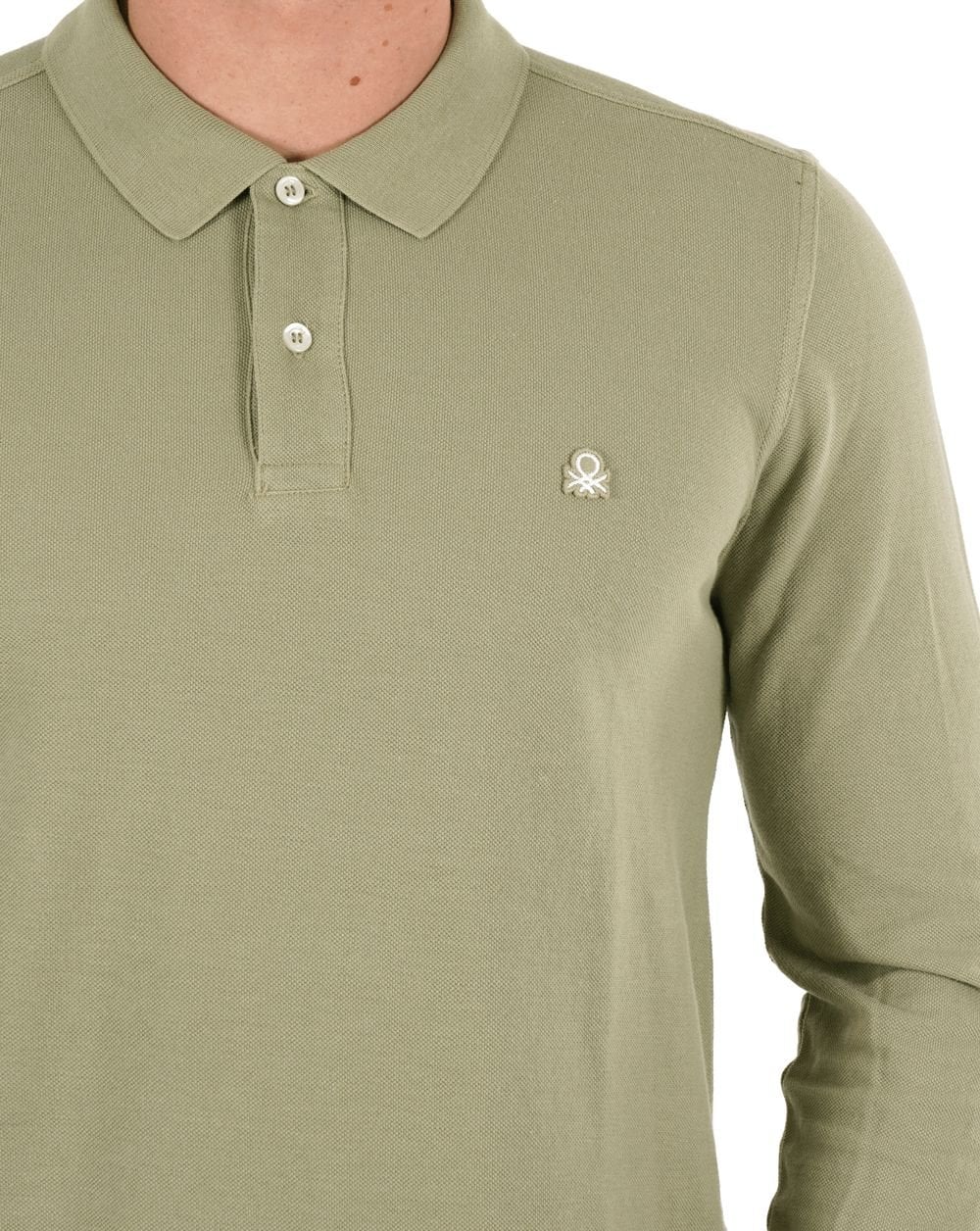 Benetton Langarm-Poloshirt Hellkhaki