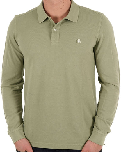 Benetton Langarm-Poloshirt Hellkhaki