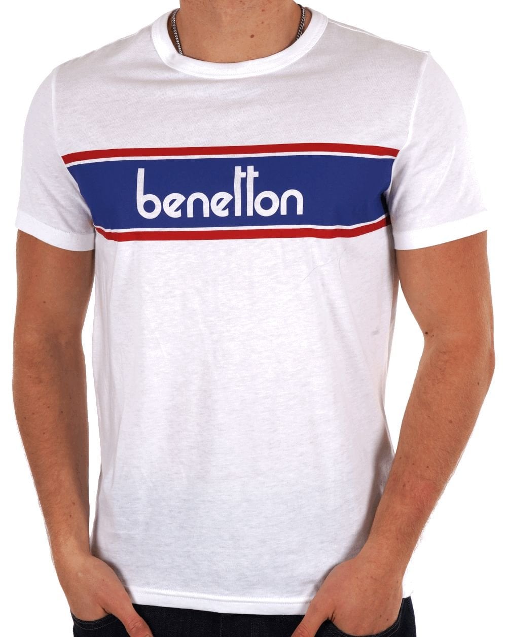 Benetton Panel T-Shirt Weiß/Blau