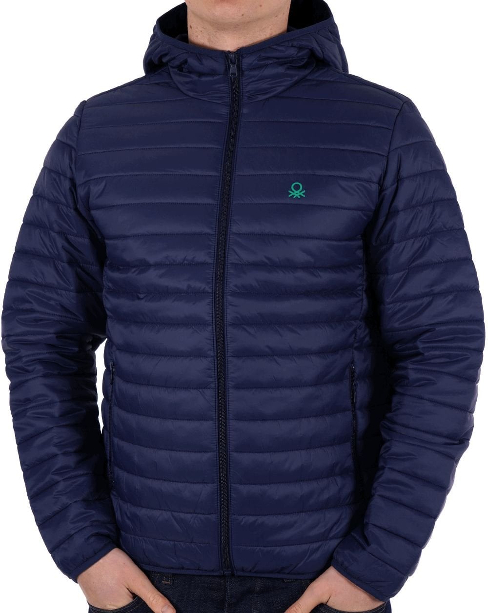 Benetton Daunenjacke mit Kapuze Marineblau