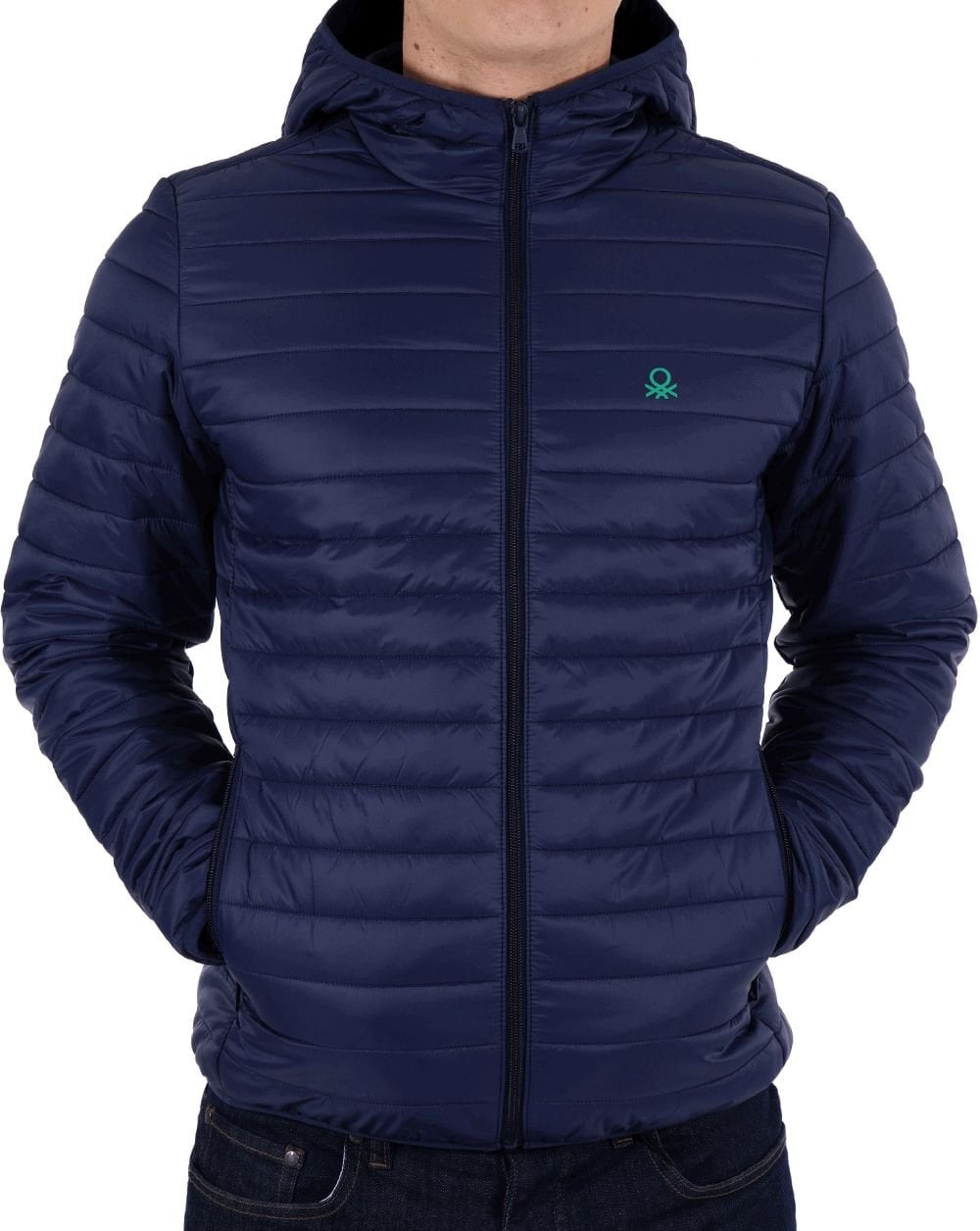 Benetton Daunenjacke mit Kapuze Marineblau