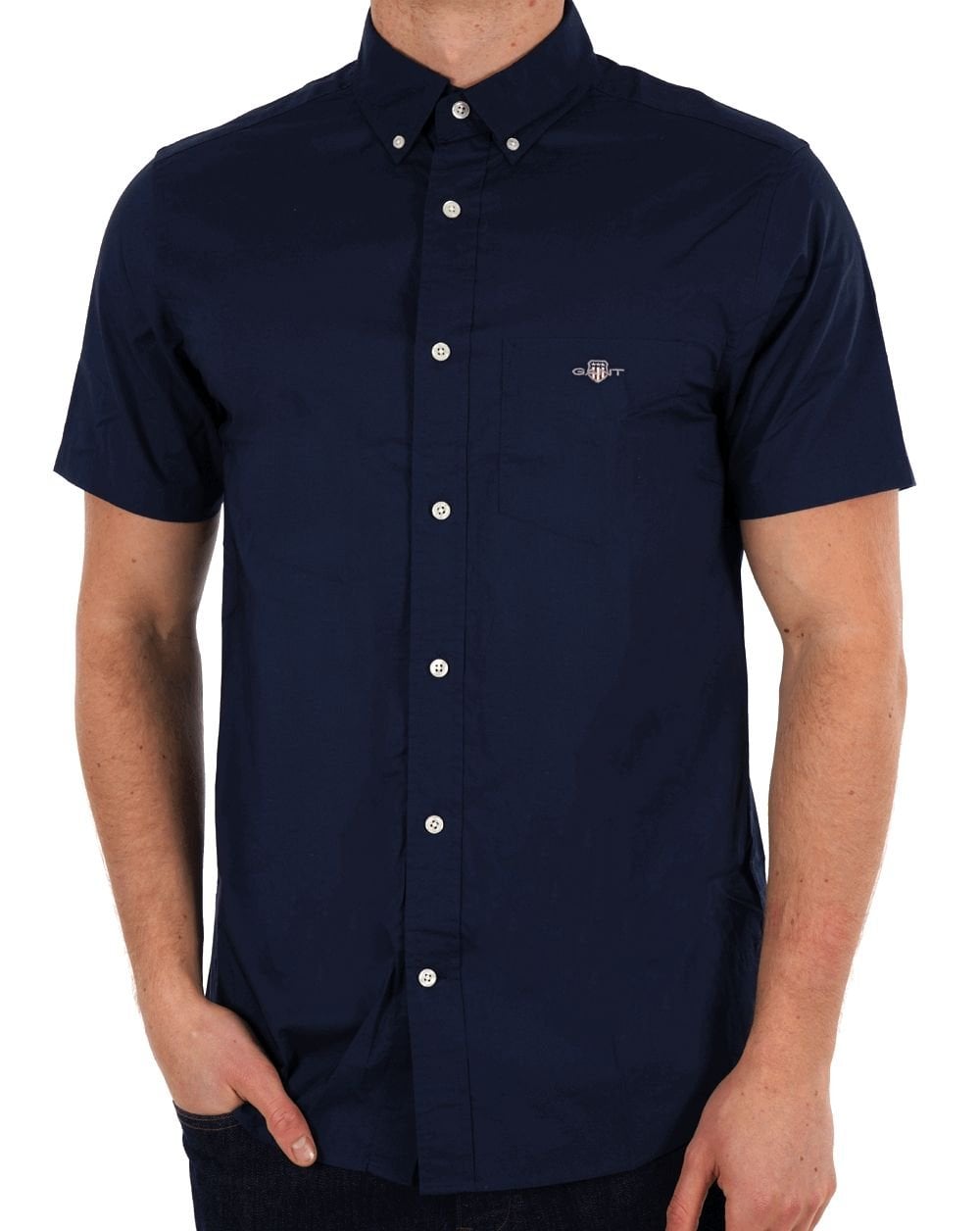 Gant Popeline Kurzarmhemd Marineblau