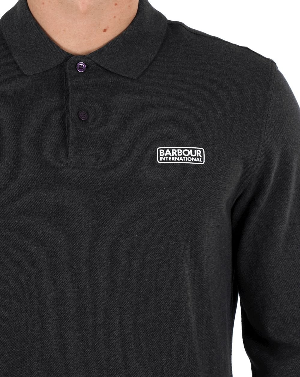 Barbour International Langarm-Poloshirt Asphalt Meliert