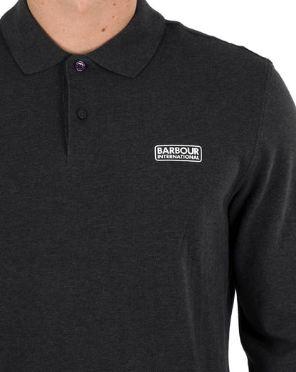 Barbour International Langarm-Poloshirt Asphalt Meliert