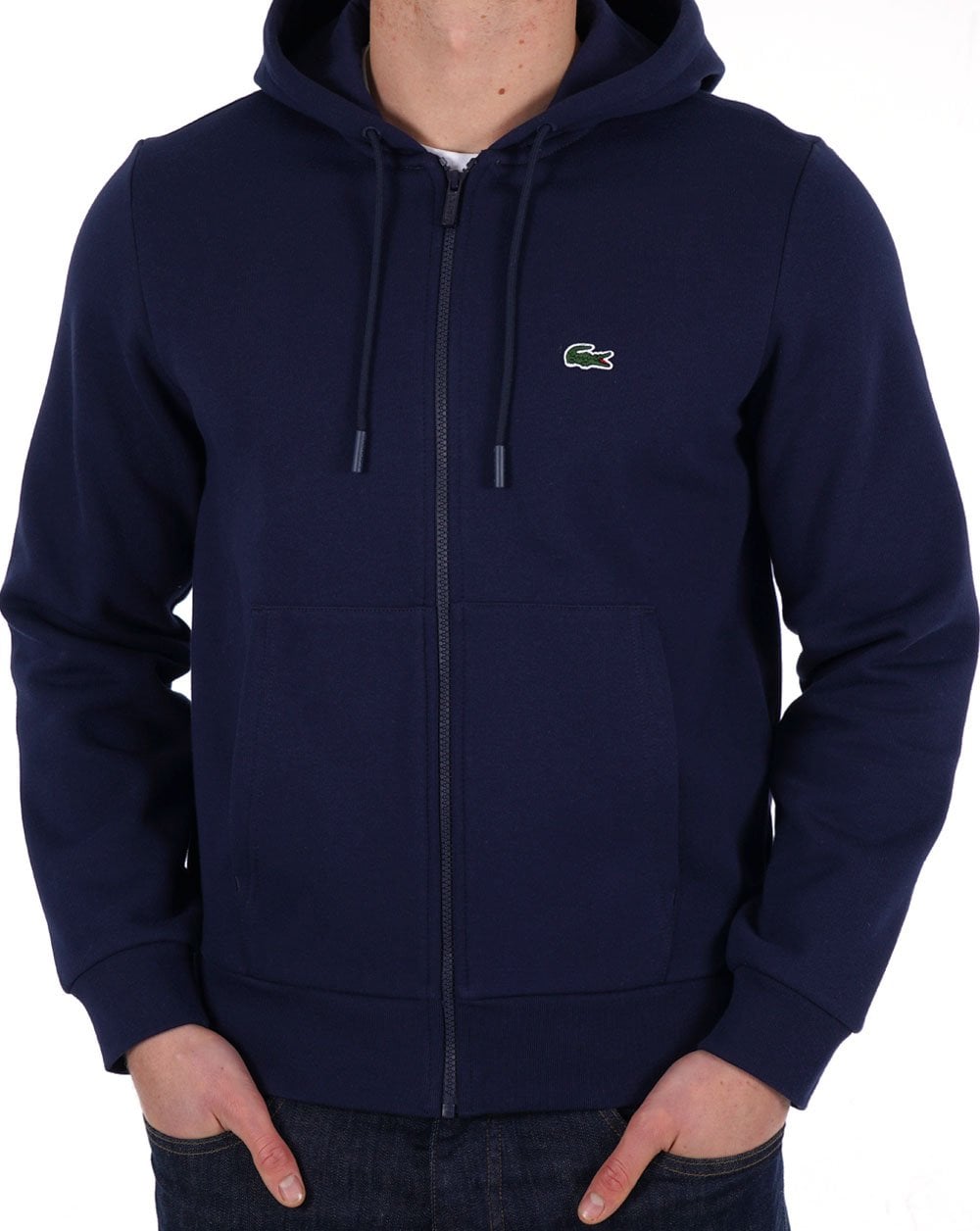 Lacoste – Kapuzenpullover mit durchgehendem Reißverschluss in Marineblau