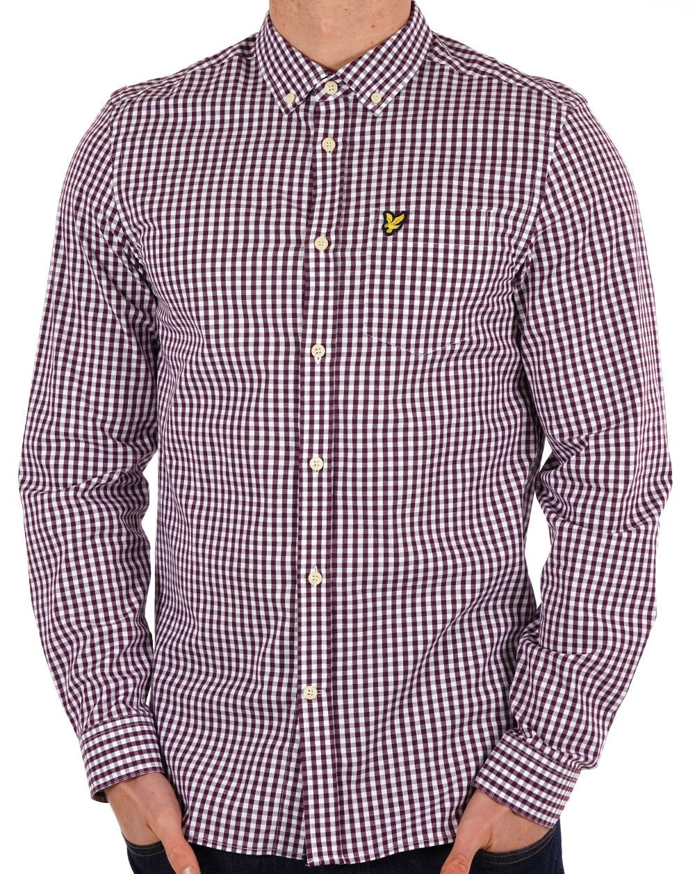 Lyle And Scott – Kariertes Hemd in Burgunderrot/Weiß