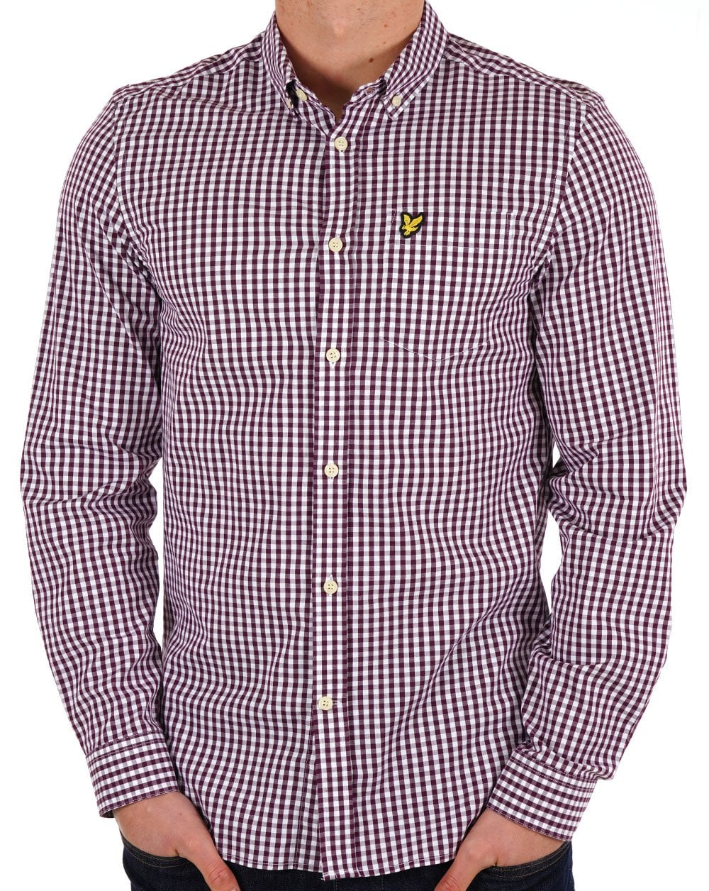 Lyle And Scott – Kariertes Hemd in Burgunderrot/Weiß