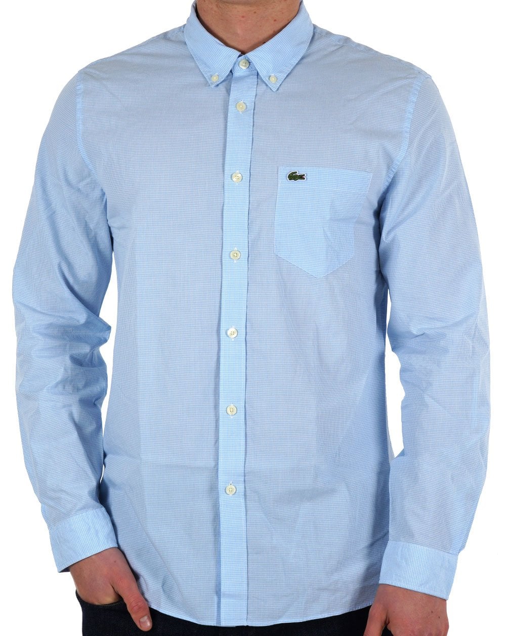 Lacoste – Gingham-Popeline-Hemd Weiß/Himmelblau