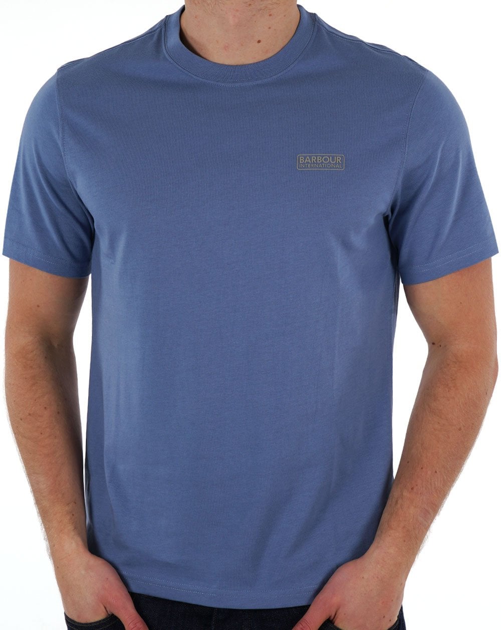 Barbour International – T-Shirt mit kleinem Logo in Flintblau