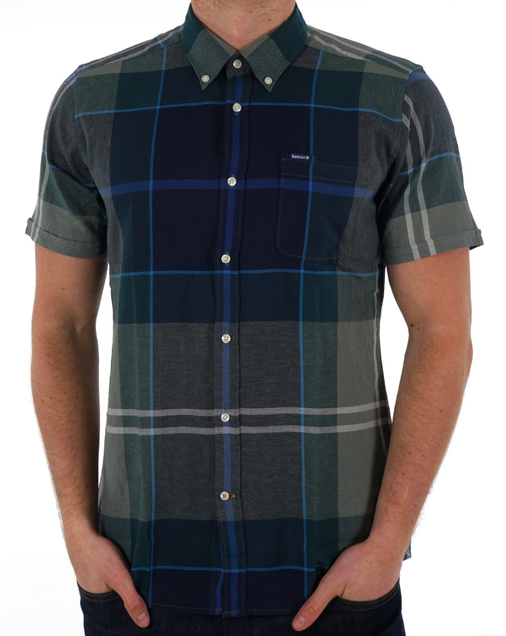 Barbour Douglas Kurzarmhemd Kielder Blau Tartan
