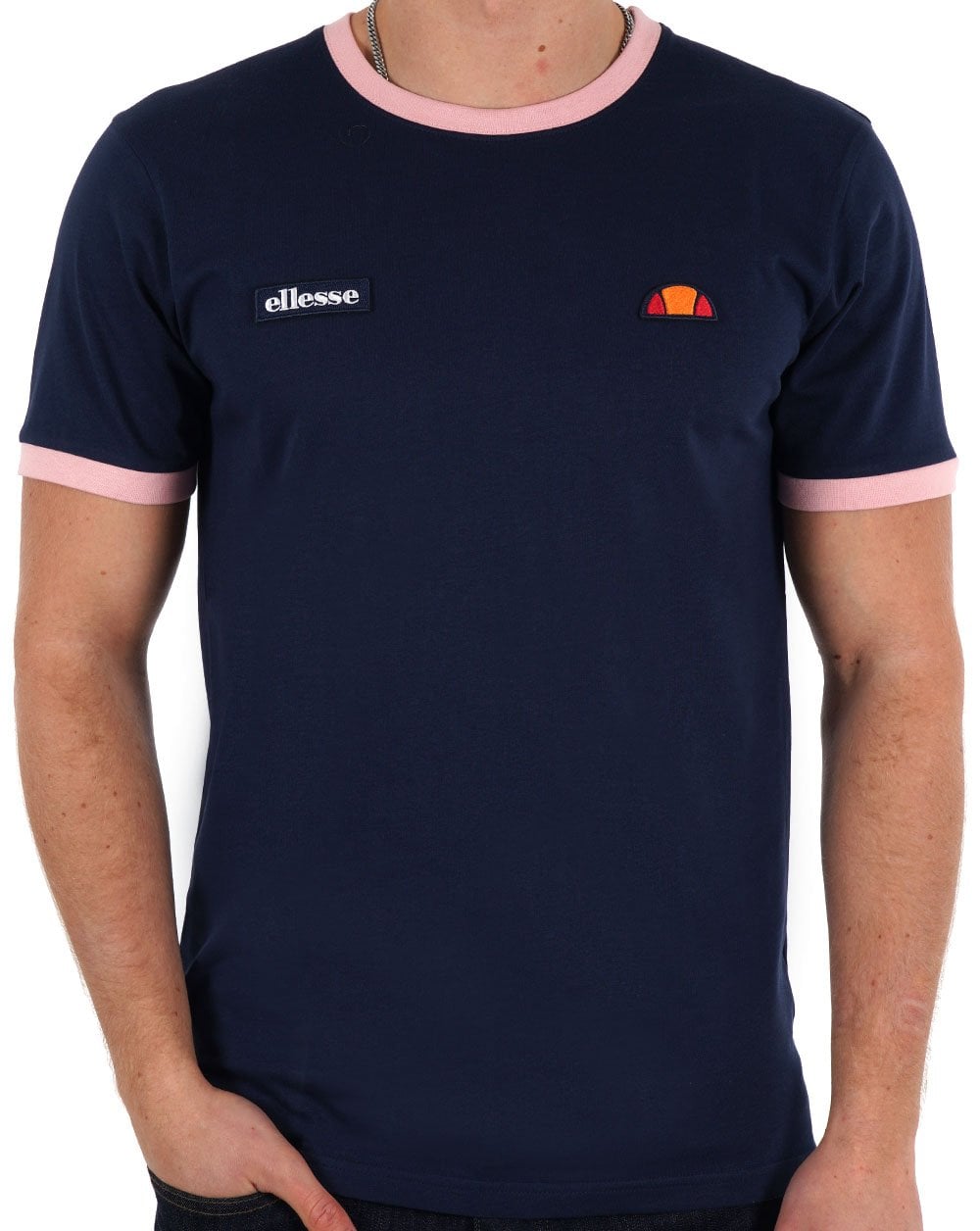 Ellesse Ringer T Shirt Navy/Pink