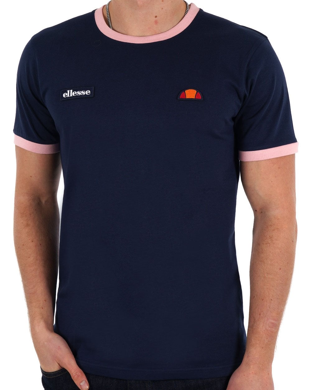 Ellesse Ringer T-Shirt Marineblau/Pink