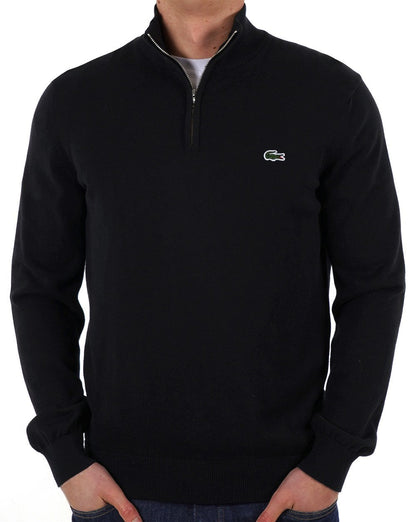 Lacoste – Strickpullover mit halbem Reißverschluss in Schwarz