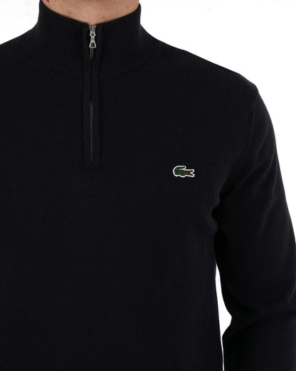 Lacoste – Strickpullover mit halbem Reißverschluss in Schwarz