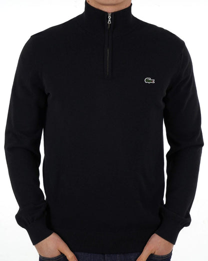 Lacoste – Strickpullover mit halbem Reißverschluss in Schwarz