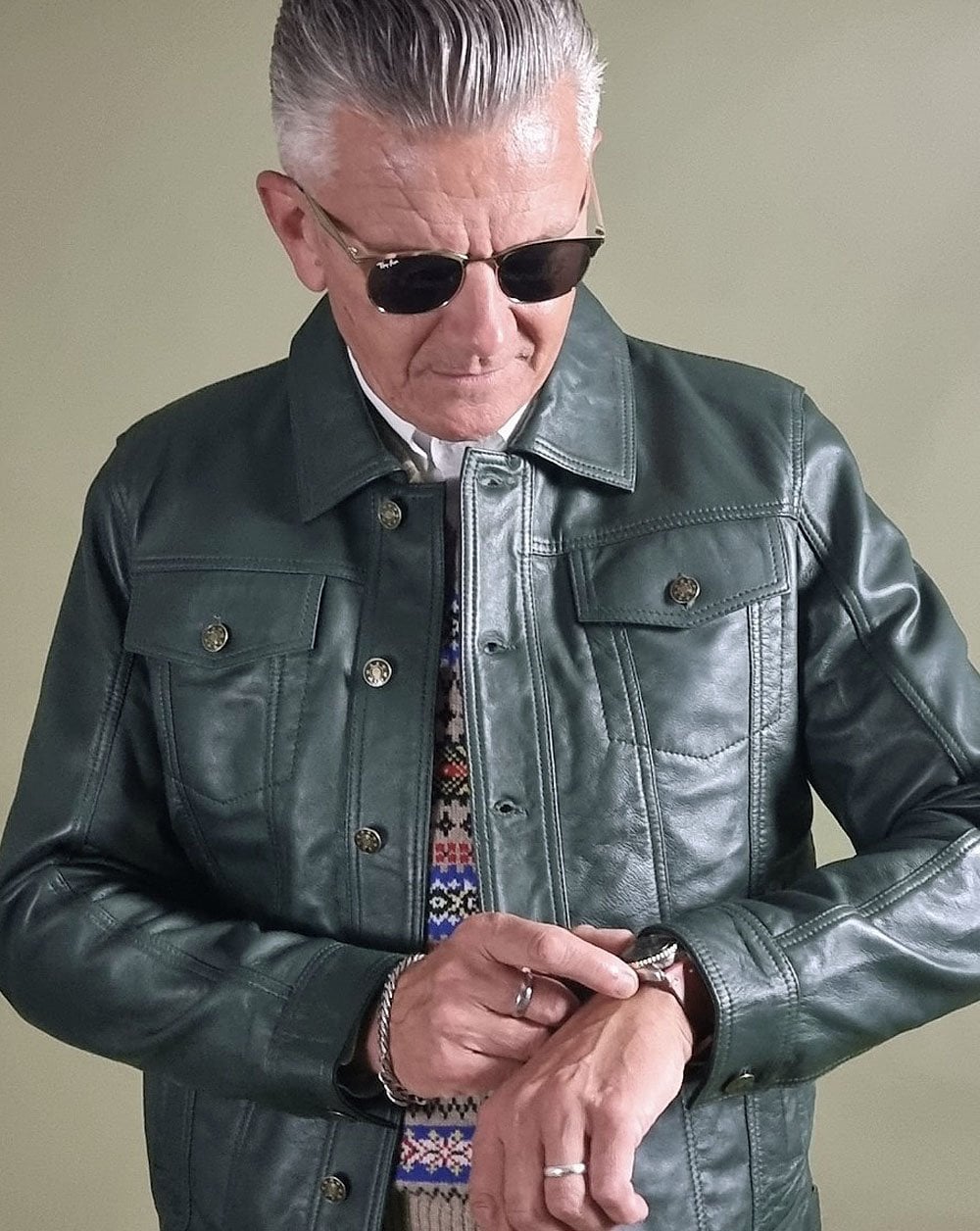 Echte Hoxton Leder Trucker Jacke Grün