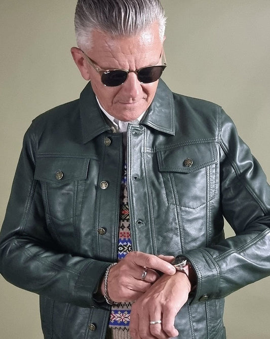 REAL HOXTON Echte Hoxton Leder Trucker Jacke Grün