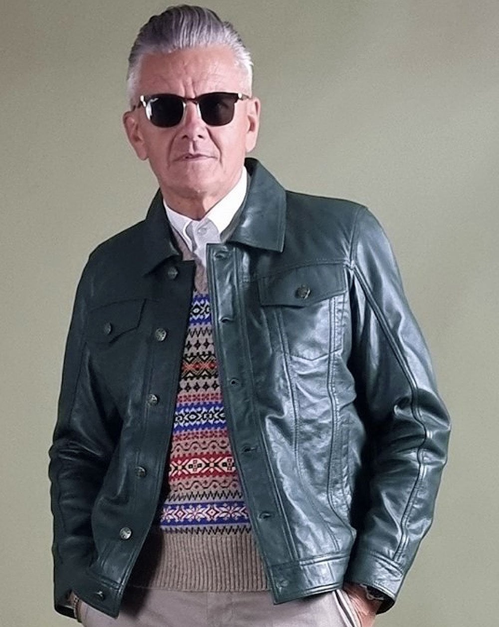 Echte Hoxton Leder Trucker Jacke Grün