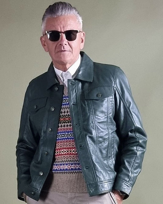 REAL HOXTON Echte Hoxton Leder Trucker Jacke Grün