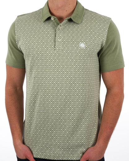 Pretty Green – Poloshirt mit glänzendem Geo-Muster Grün