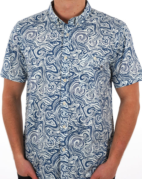 Pretty Green Marble Short Sleeve Shirt Blue