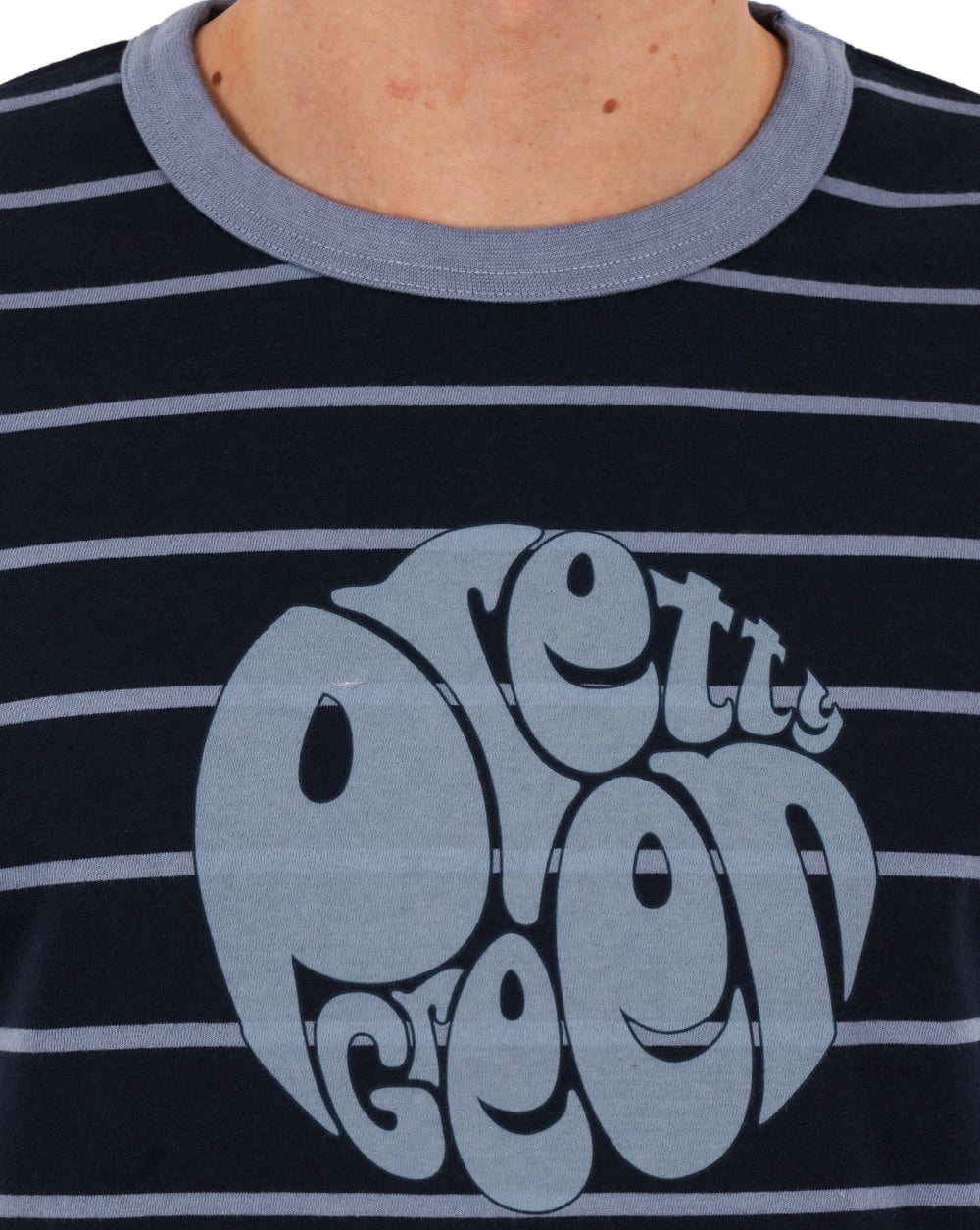 Pretty Green – Capella – T-Shirt mit Streifenlogo in Marineblau