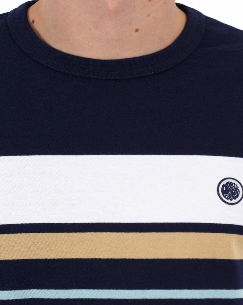 Pretty Green – Prestleigh – T-Shirt mit Streifen auf der Brust, Marineblau