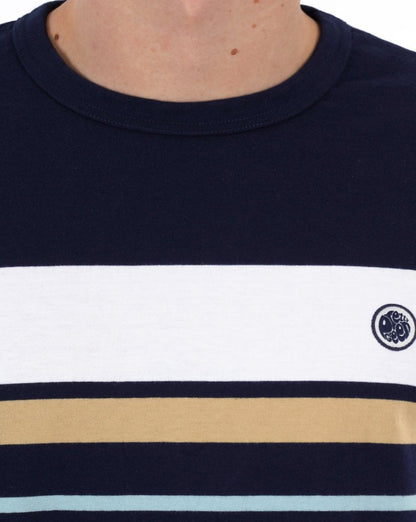 Pretty Green – Prestleigh – T-Shirt mit Streifen auf der Brust, Marineblau