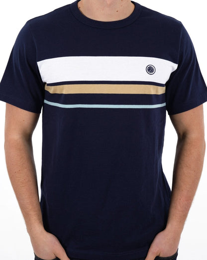 Pretty Green – Prestleigh – T-Shirt mit Streifen auf der Brust, Marineblau