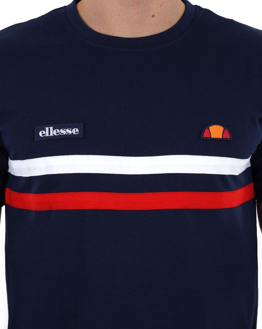Ellesse – T-Shirt mit zwei Streifen, Marineblau/Weiß/Rot