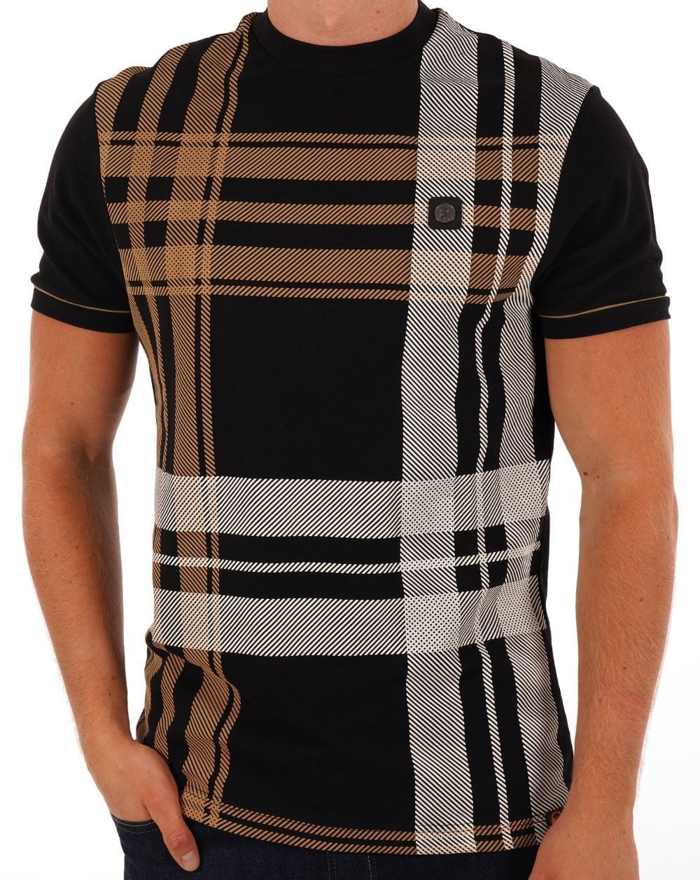 Trojan Check Panel T-Shirt Schwarz
