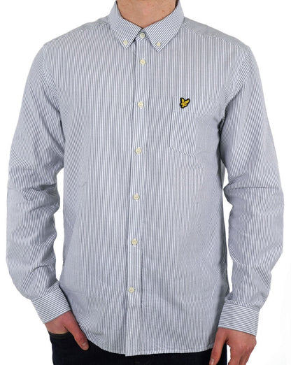 Lyle &amp; Scott Gestreiftes Oxford-Hemd Gun Metal/Weiß
