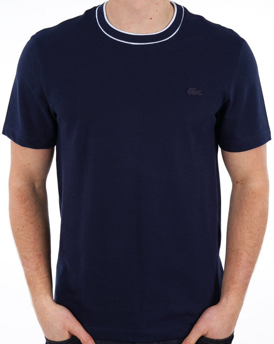 Lacoste Lacoste – T-Shirt mit Stretch-Piqué und Streifenkragen in Marineblau