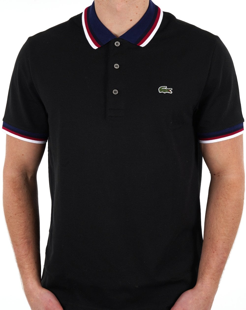 Lacoste – Poloshirt mit Kontrastkragen in Schwarz