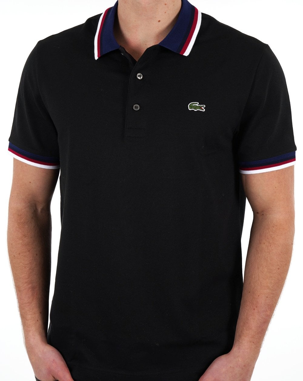 Lacoste – Poloshirt mit Kontrastkragen in Schwarz