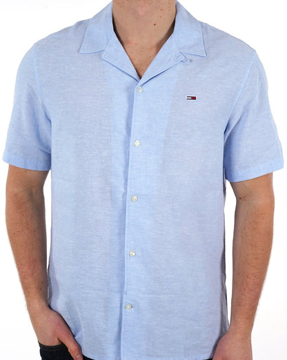 Tommy Jeans Leinen Kurzarmhemd Blau