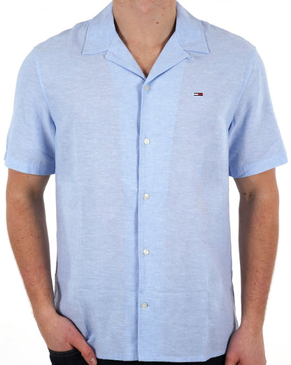 Tommy Jeans Leinen Kurzarmhemd Blau