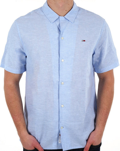 Tommy Jeans Leinen Kurzarmhemd Blau
